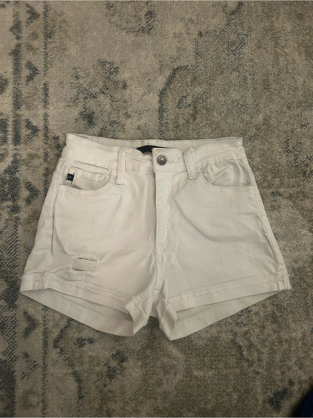 KanCan White Distressed Mid-Rise Jean Shorts